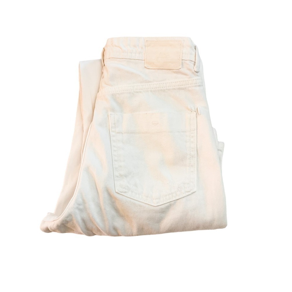 Zara Flare White Denim Jeans Button Fly Ripped Throuhout Size 06
